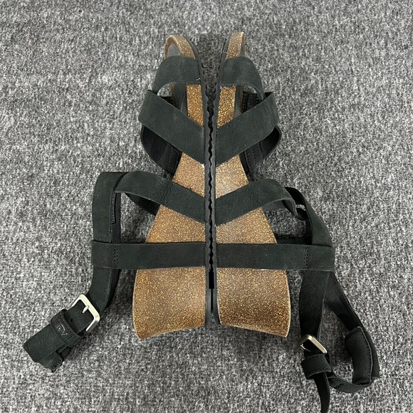 Teva Mahonia Wedge Sandals Cross Strap Black Leather Women's 9.5 - Picture 6 of 9